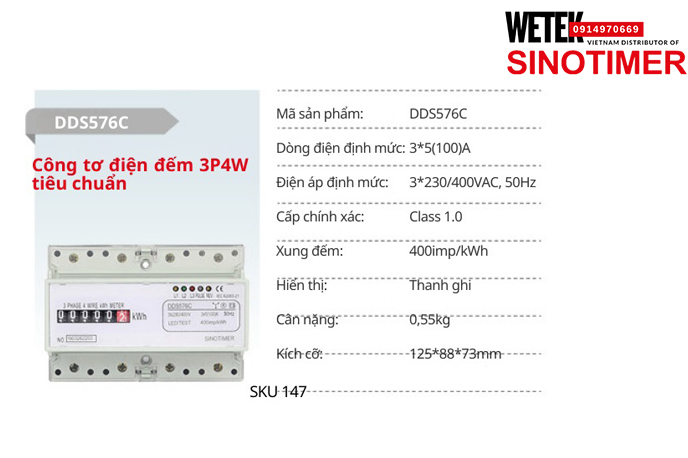 (SKU 147) DDS576C Công tơ điện 3*5(100)A 3*230/400VAC, 50Hz  Sinotimer