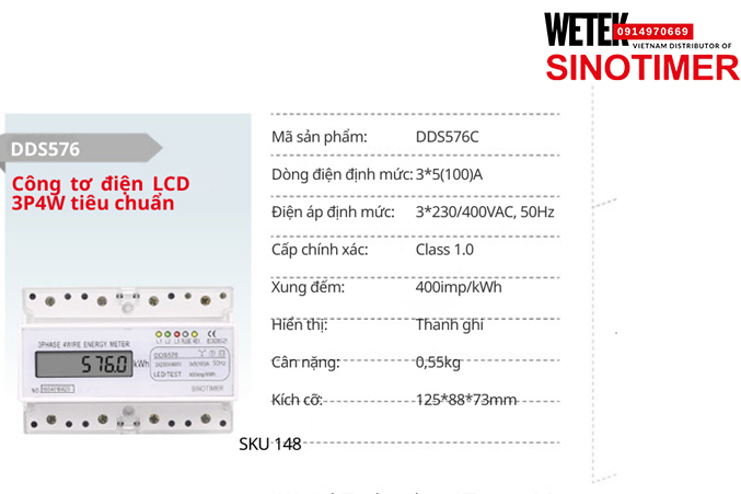 (SKU 148) DDS576C Công tơ điện 3*5(100)A 3*230/400VAC, 50Hz  Sinotimer