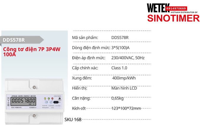 (SKU 168) DDS578R Công tơ điện 3*5(100)A 230/400VAC, 50Hz  Sinotimer