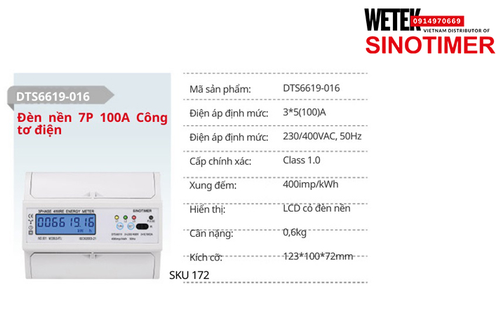 (SKU 172) DTS6619-016 Công tơ điện 3*5(100)A 230/400VAC, 50Hz  Sinotimer