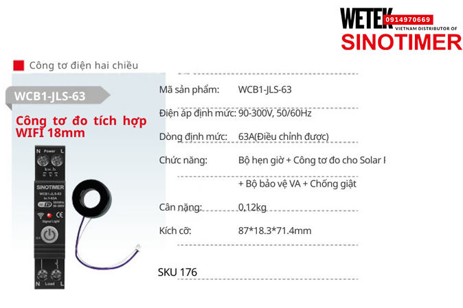 (SKU 176) WCB1-JLS-63 Công tơ điện 90-300V, 50/60Hz 63A(Điều chỉnh được)  Sinotimer
