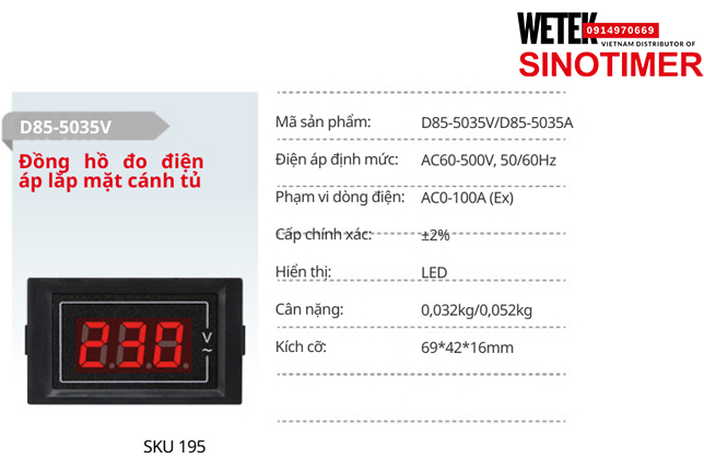 (SKU 195) AC60-500V, 50/60Hz  Đồng hồ điện AC0-100A (Ex)  ±2%  Sinotimer
