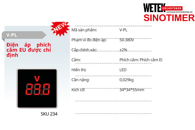 (SKU 234) V-PL Đồng hồ điện 50-380V  ±2%  Sinotimer