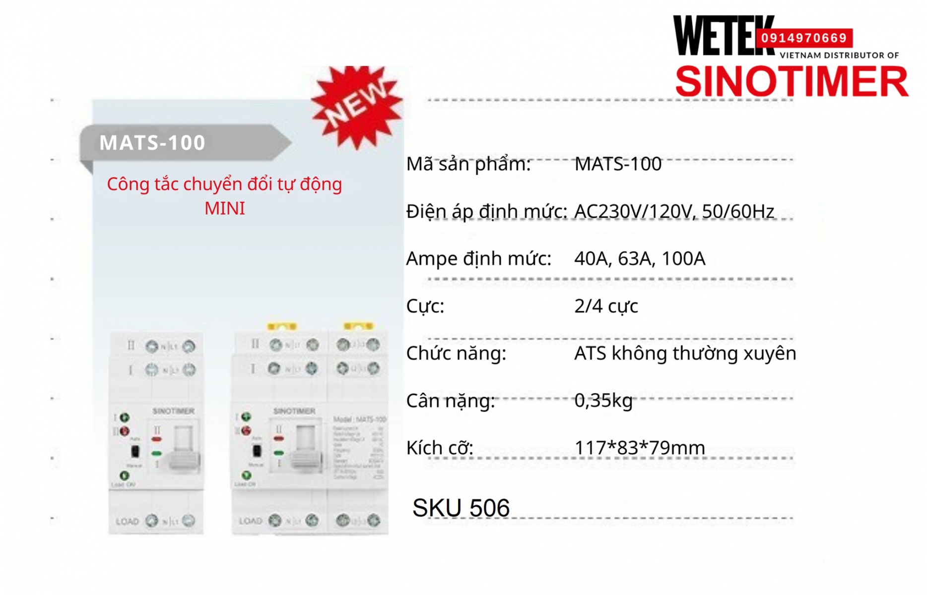 (SKU 506) Bộ Mini ATS MATS-100 Sinotimer