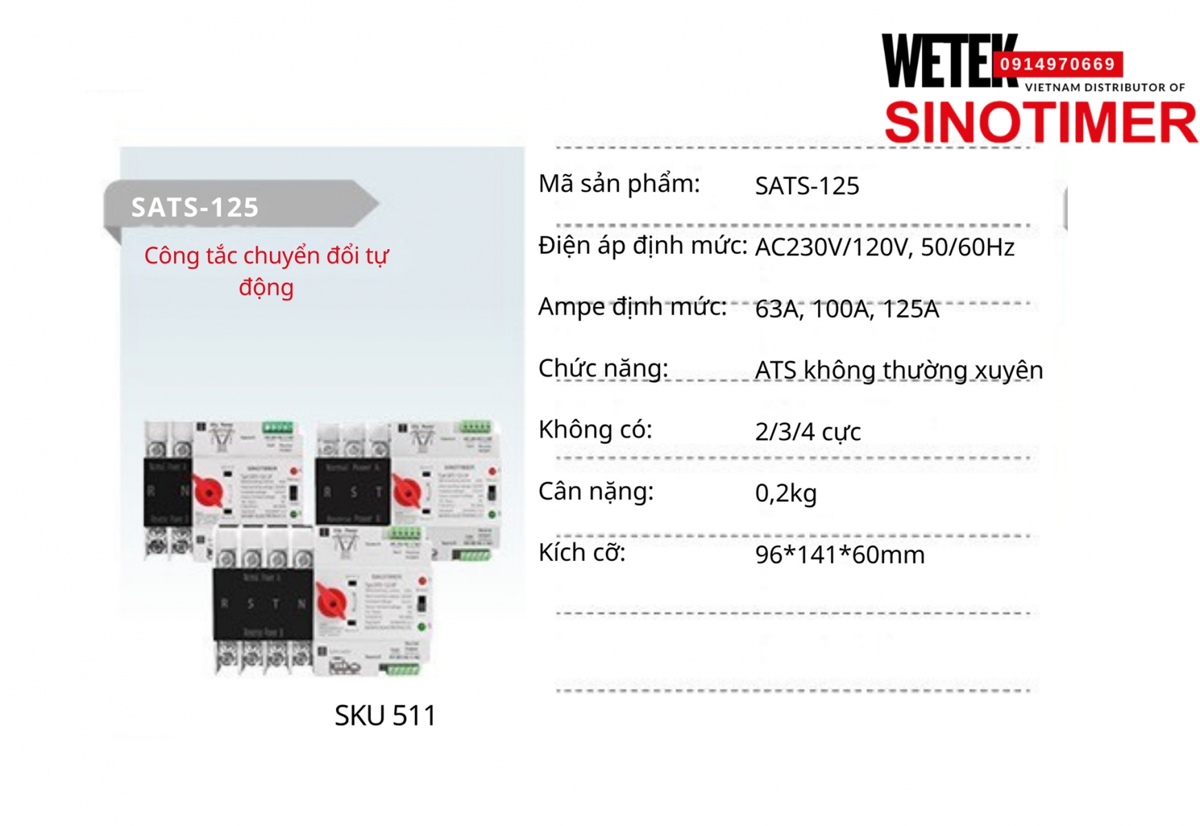 (SKU 511) Bộ ATS đảo không gián đoạn SATS-125 Sinotimer