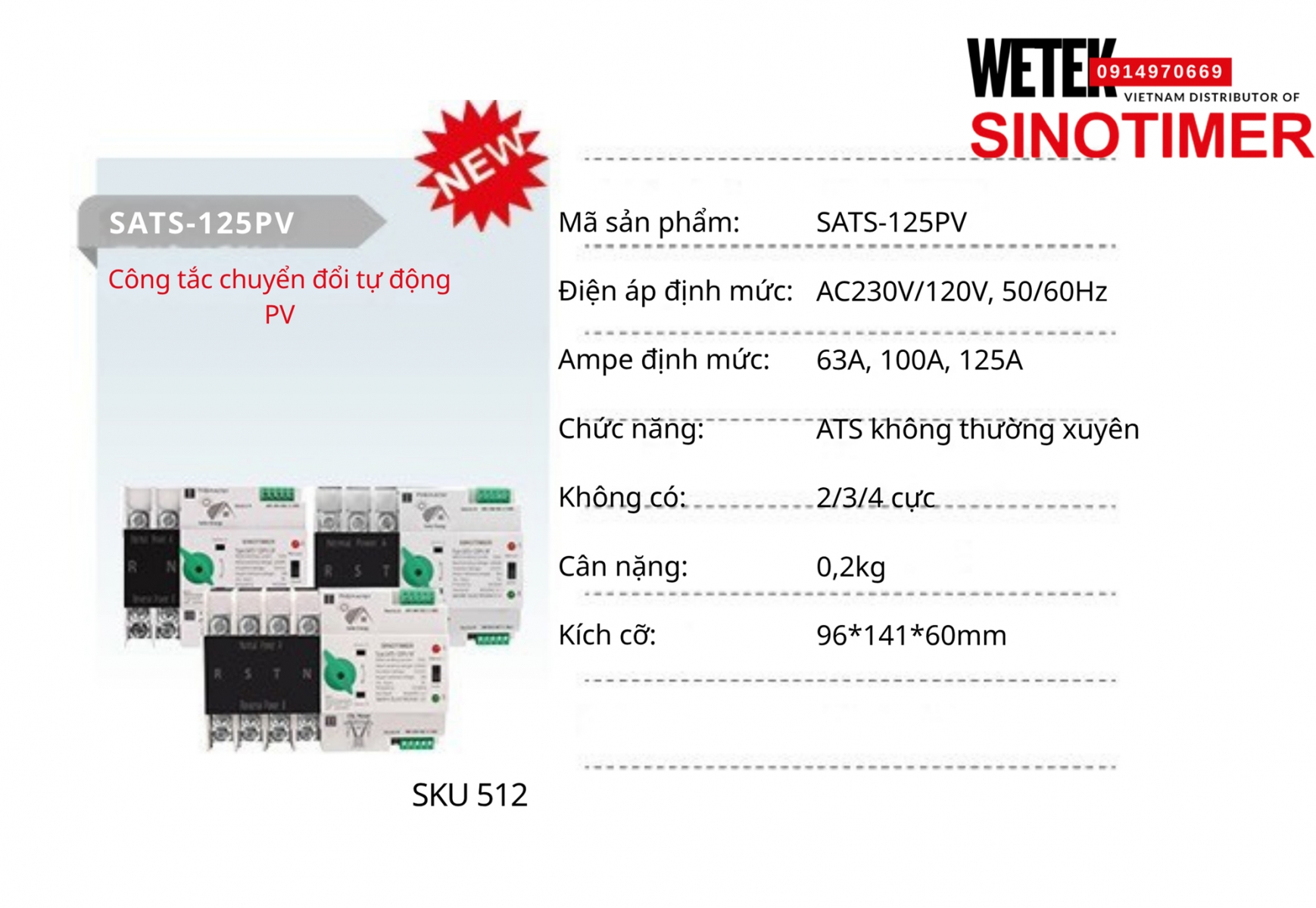 (SKU 512) Bộ ATS đảo không gián đoạn SATS-125PV Sinotimer