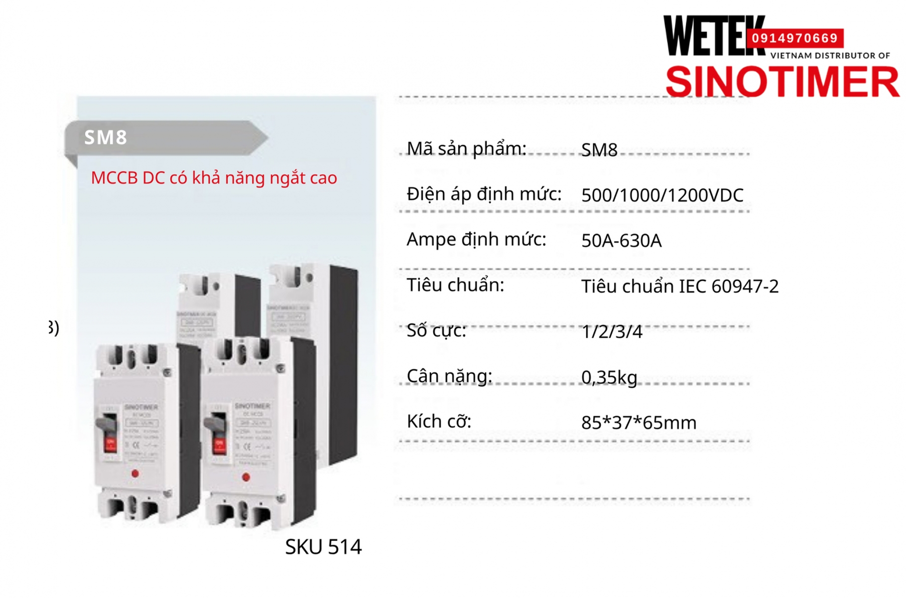 (SKU 514) MCCB khối DC cho Solar SM8 Sinotimer