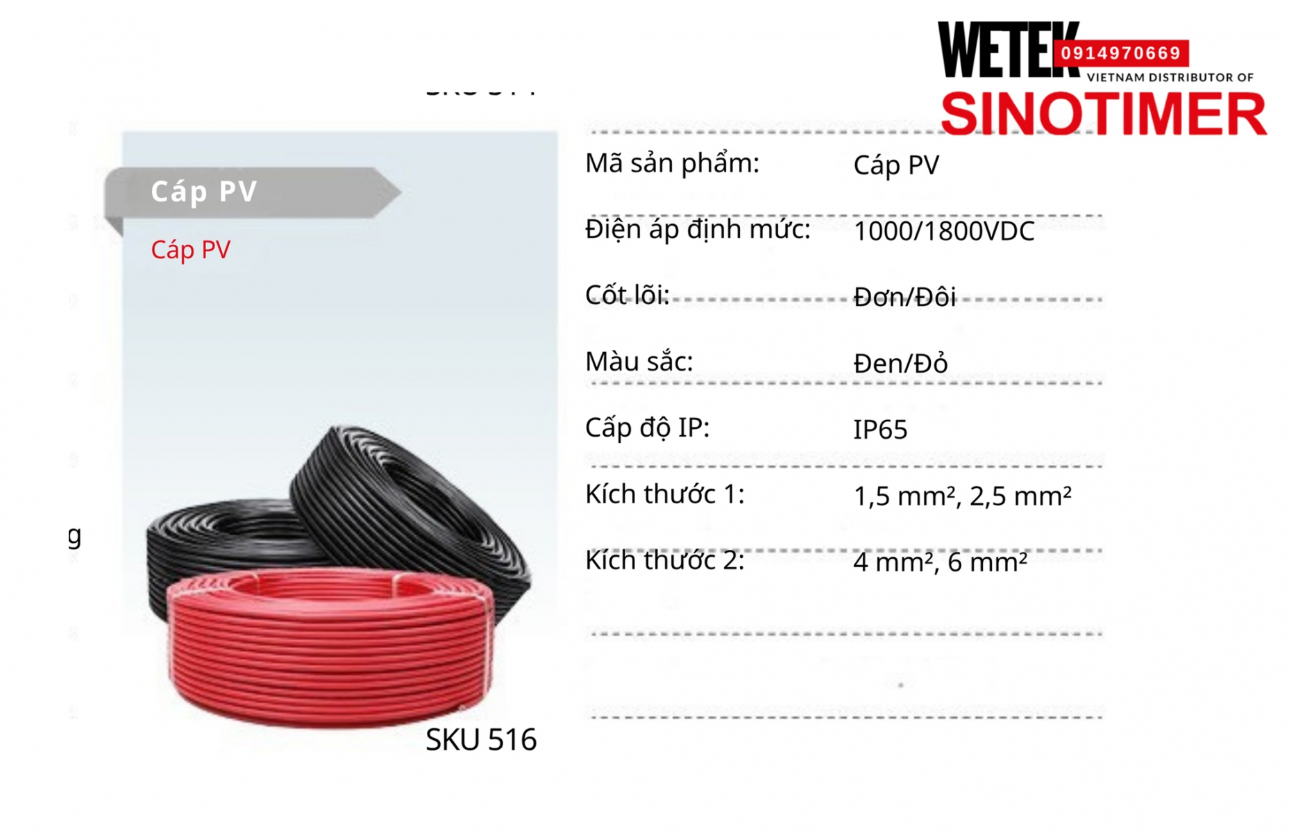(SKU 516) Cáp cho Solar Cáp PV Sinotimer