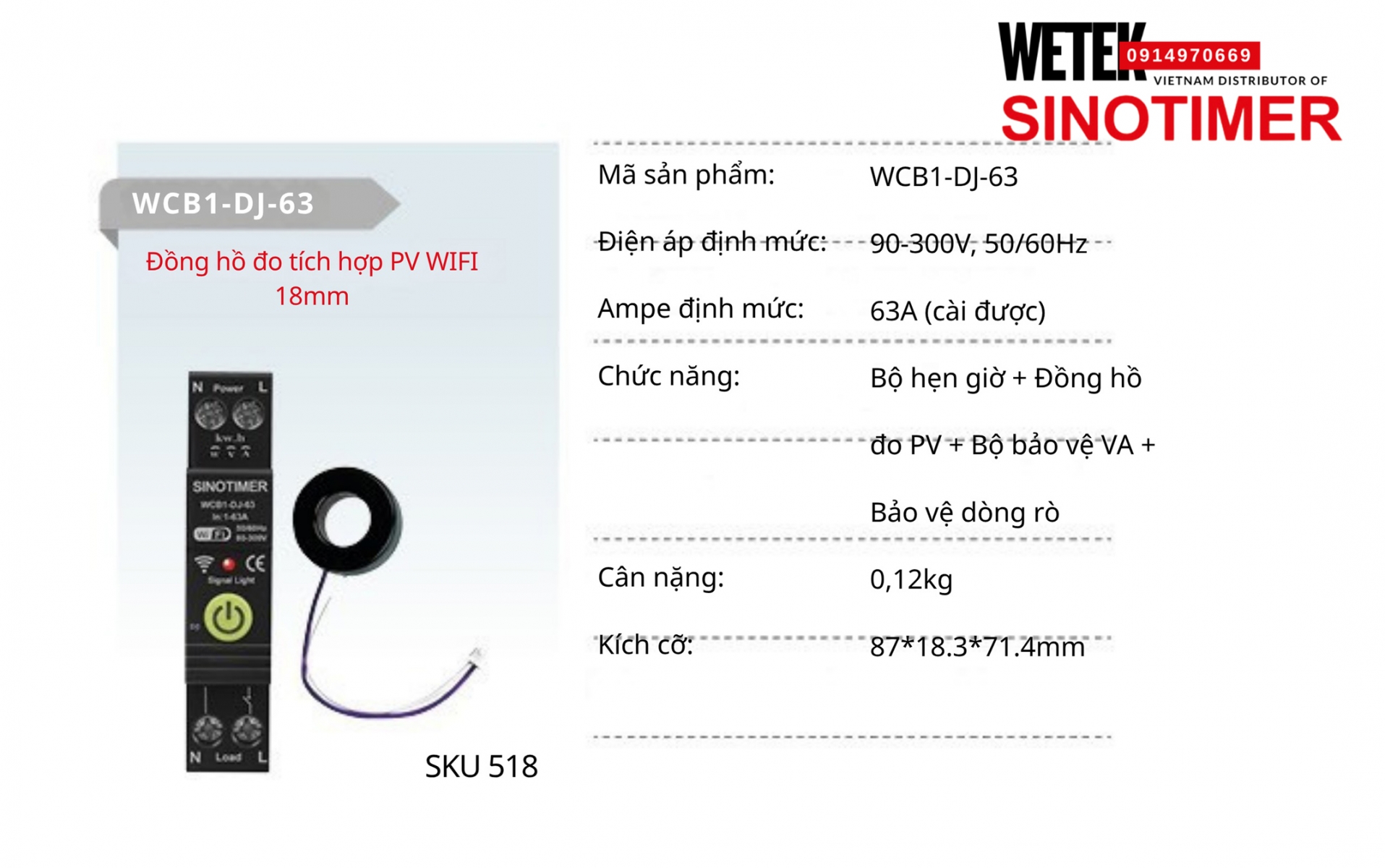 (SKU 518) Bộ bảo vệ wifi đa năng đo 2 chiều Solar WCB1-DJ-63 Sinotimer