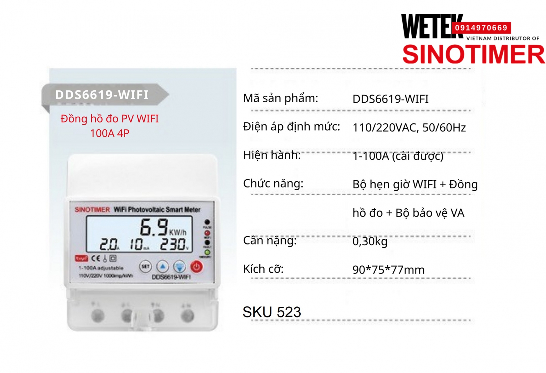 (SKU 523) Công tơ wifi 3 pha cho solar DDS6619-WIFI Sinotimer