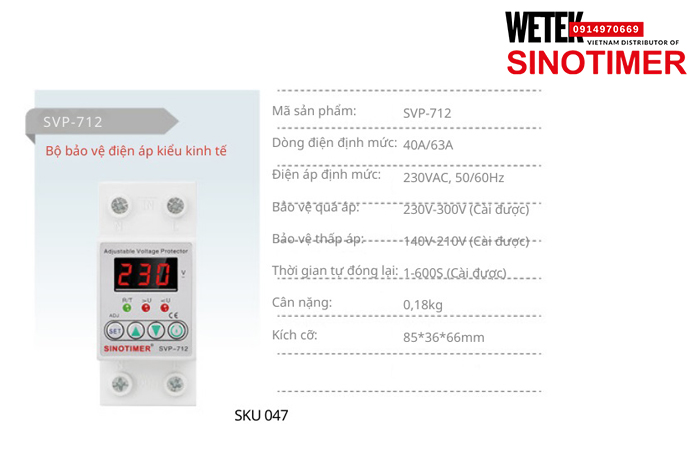 (SKU 047) SVP-712 40A/63A bảo vệ Quá áp Thấp áp Sinotimer