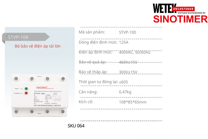 (SKU 064) STVP-100 125A bảo vệ Quá áp Thấp áp Sinotimer