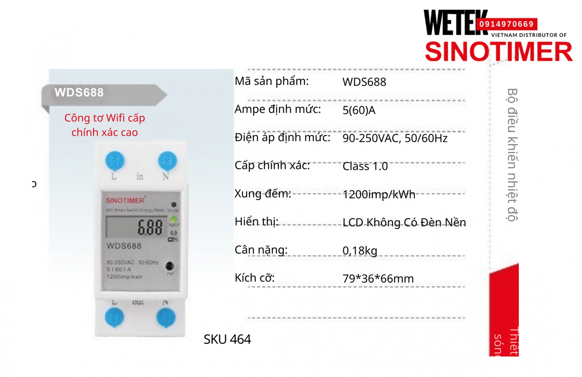 (SKU 464) Đồng hồ công tơ  WDS688 Sinotimer 90-250VAC, 50/60Hz 5(60)A