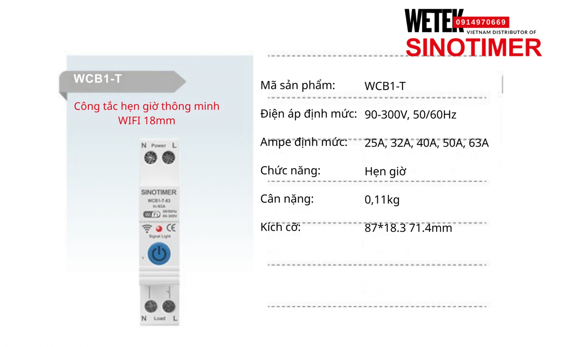 (SKU 475) Hẹn giờ đa năng wifi  WCB1-T Sinotimer 25A, 32A, 40A, 50A, 63A 90-300V, 50/60Hz