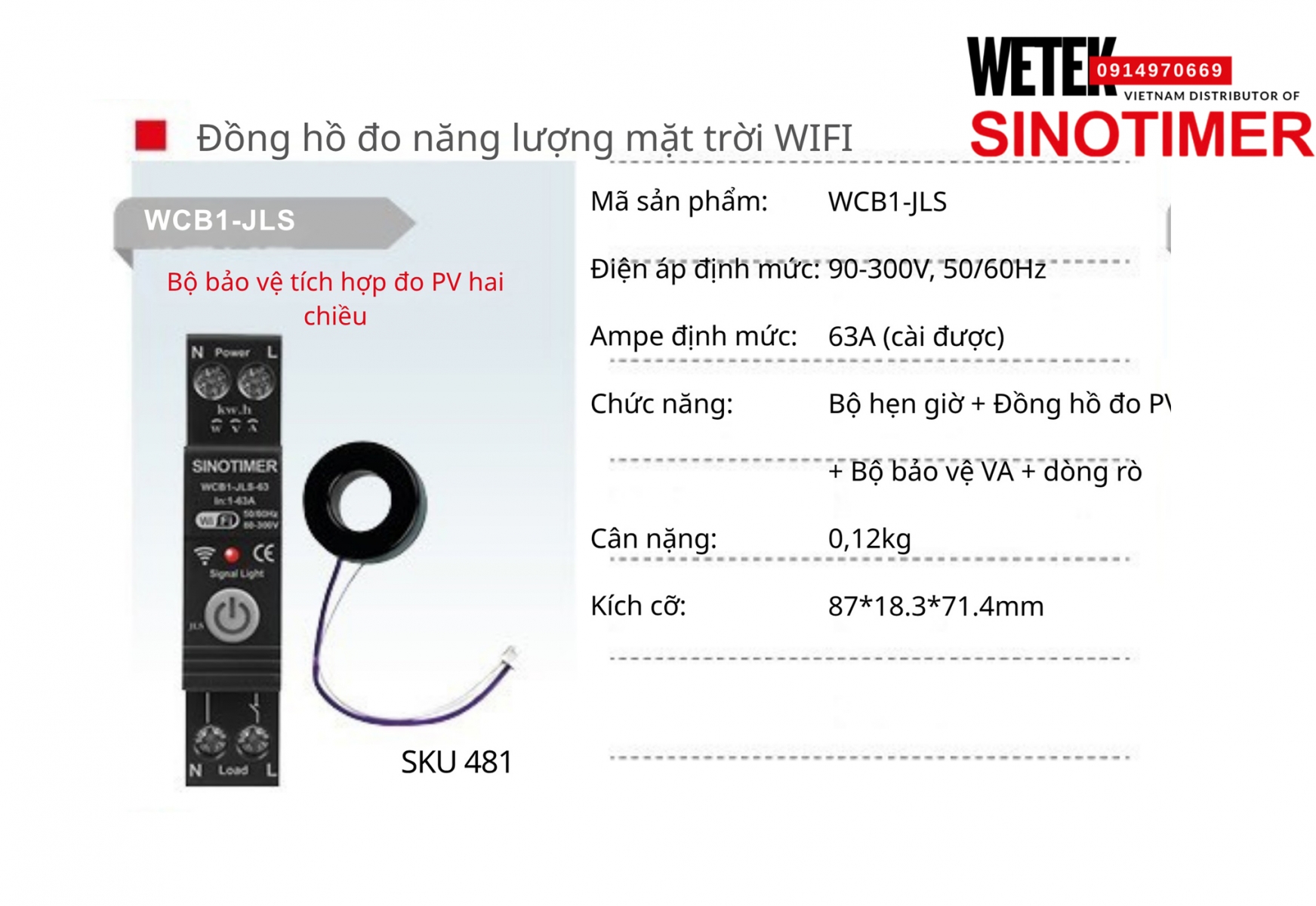 (SKU 481) Bộ bảo vệ đa năng wifi  WCB1-JLS Sinotimer 63A (cài được) 90-300V, 50/60Hz