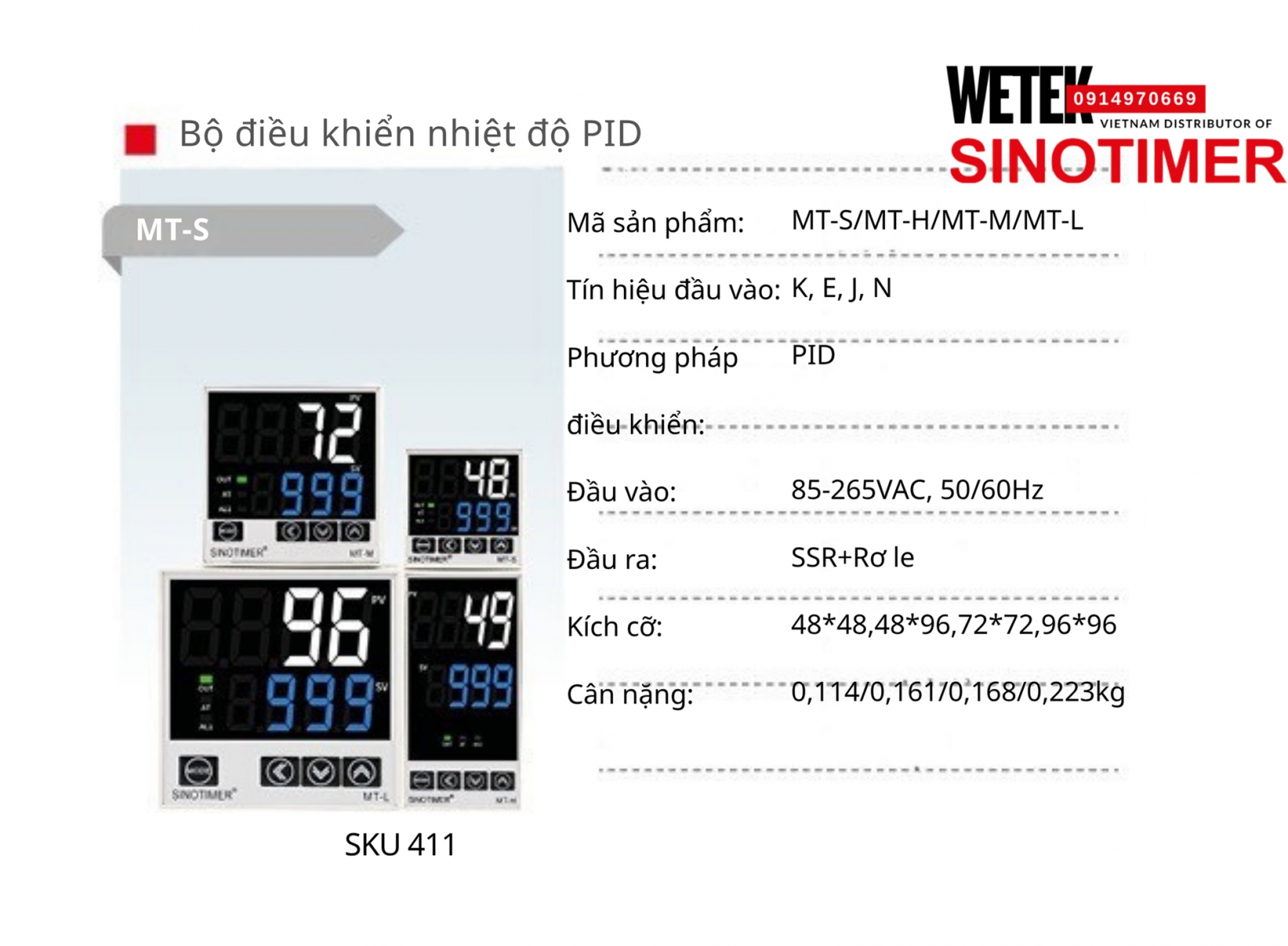 (SKU 411) Bộ điều khiển nhiệt độ PID MT-S/MT-H/MT-M/MT-L Sinotimer