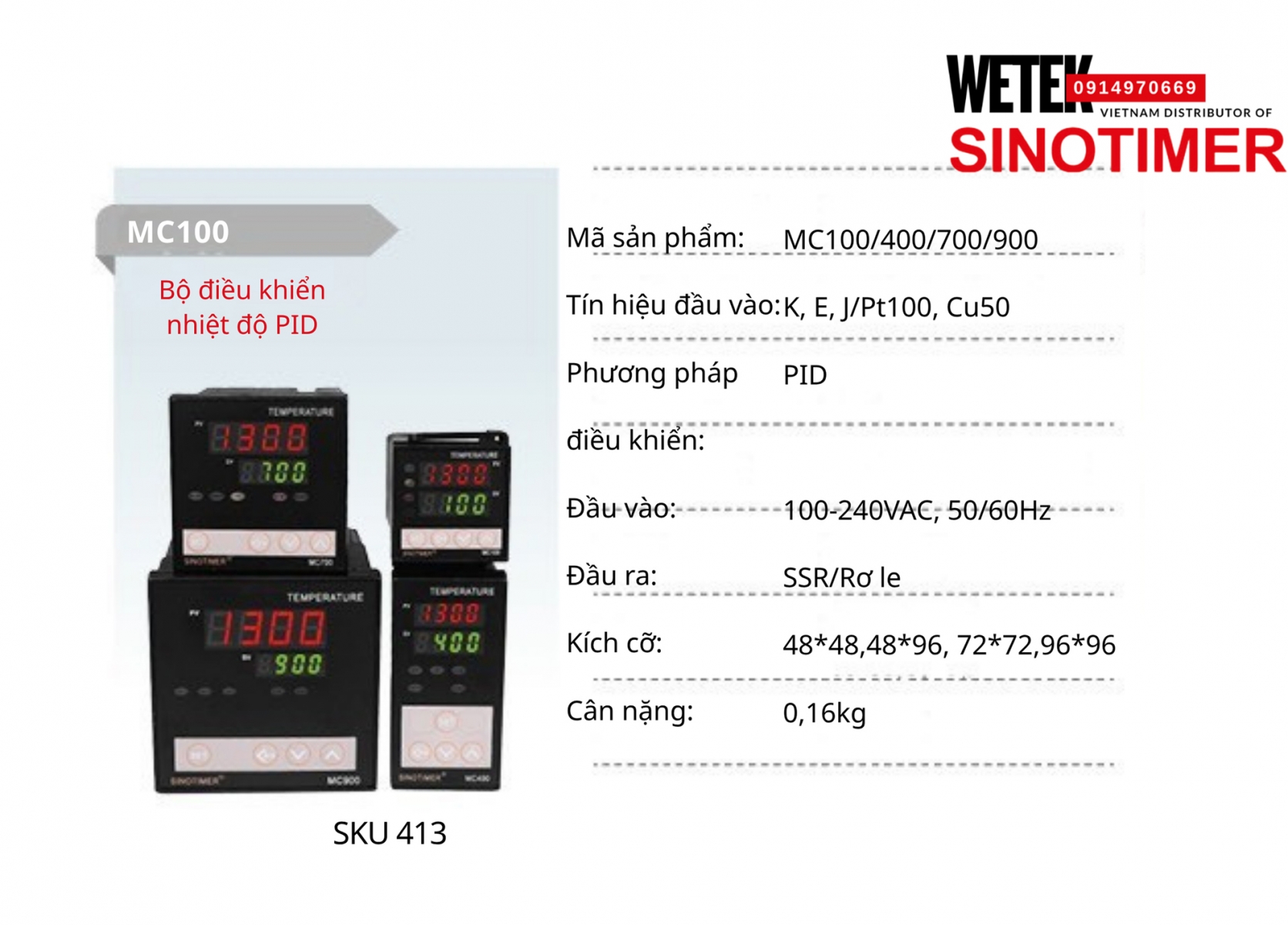 (SKU 413) Bộ điều khiển nhiệt độ PID MC100/400/700/900 Sinotimer
