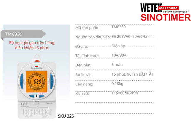 (SKU 325) TM6339 Công tắc hẹn giờ 85-265VAC, 50/60Hz đầu ra kiểu Điện áp  10A/30A Sinotimer