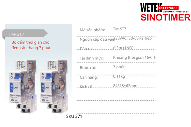 (SKU 371) TM-ST7 Công tắc hẹn giờ đèn cầu thang 230VAC, 50/60Hz  đầu ra kiểu Tiếp điểm (1NO) 16A Sinotimer